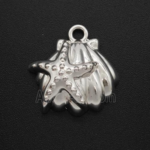 Copper Starfish Scallop Shell Pendant Shiny Silver