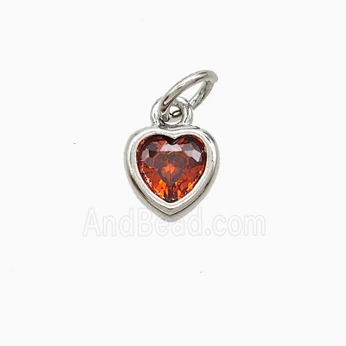 Red Cubic Zirconia Heart Pendant Copper Platinum Plated