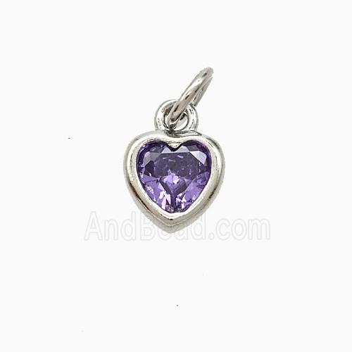 Purple Cubic Zirconia Heart Pendant Copper Platinum Plated