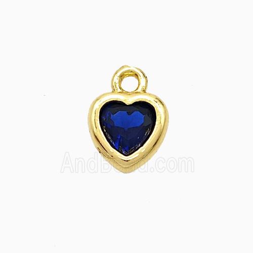 Blue Cubic Zirconia Heart Pendant Copper Gold Plated