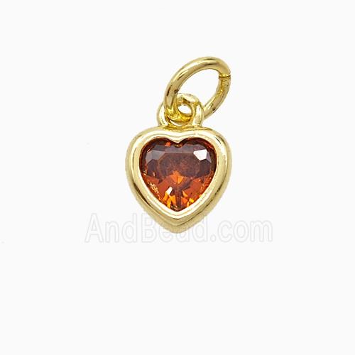 Red Cubic Zirconia Heart Pendant Copper Gold Plated