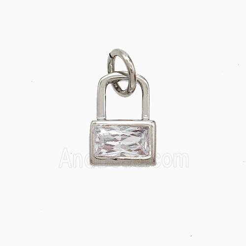 Copper Lock Pendant Pave Zirconia Platinum Plated