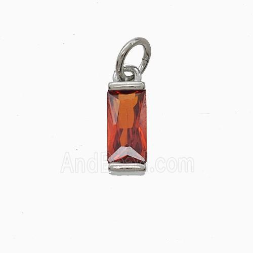 Red Cubic Zirconia Stick Pendant Copper Platinum Plated
