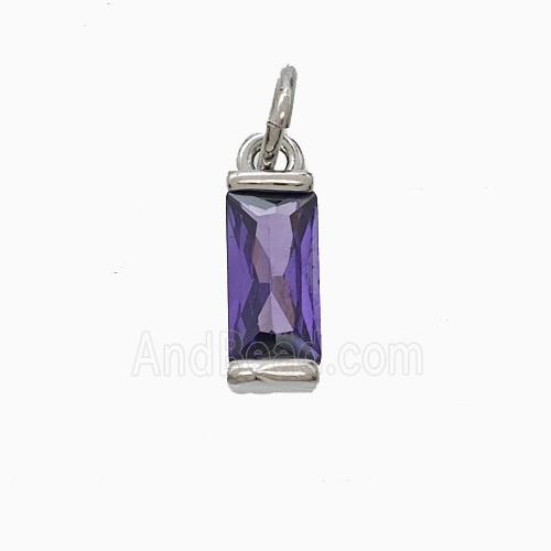 Purple Cubic Zirconia Stick Pendant Copper Platinum Plated