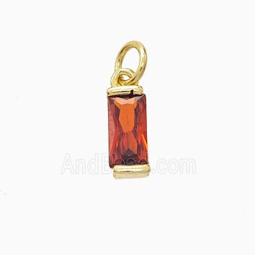 Red Cubic Zirconia Stick Pendant Copper Gold Plated