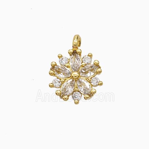 Copper Flower Pendant Pave Zirconia Gold Plated