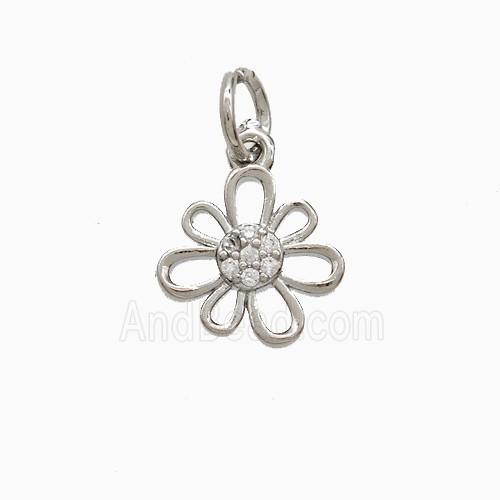 Copper Flower Pendant Pave Zirconia Platinum Plated