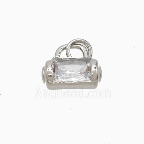 Copper Lock Pendant Pave Zirconia Platinum Plated
