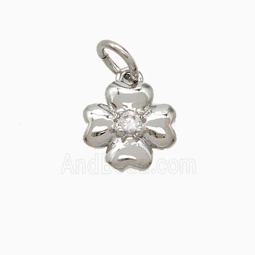 Copper Clover Pendant Pave Zirconia Platinum Plated