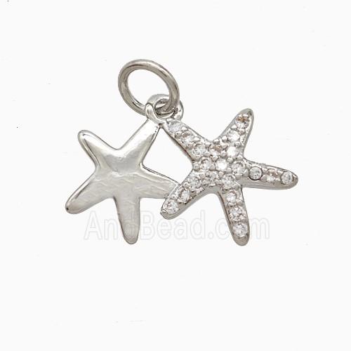 Copper Starfish Pendant Pave Zirconia Platinum Plated