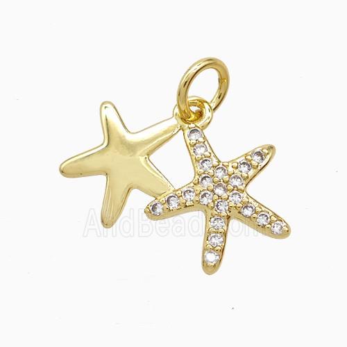 Copper Starfish Pendant Pave Zirconia Gold Plated