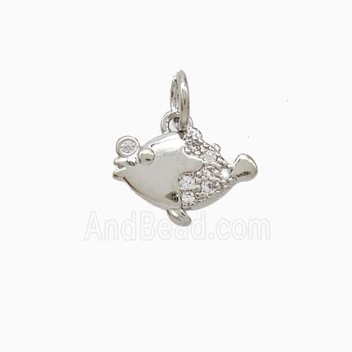 Copper Fish Pendant Pave Zirconia Platinum Plated