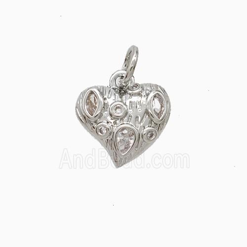 Copper Heart Pendant Pave Zirconia Platinum Plated