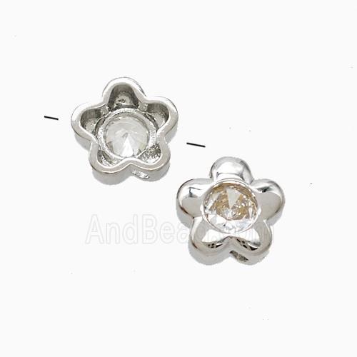 Copper Flower Beads Pave Zirconia Platinum Plated