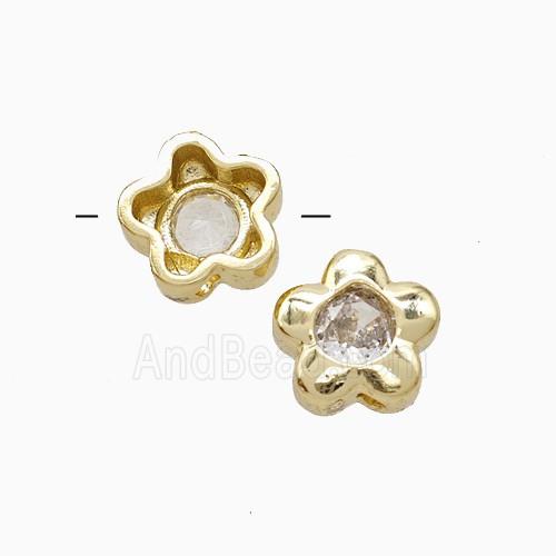 Copper Flower Beads Pave Zirconia Gold Plated