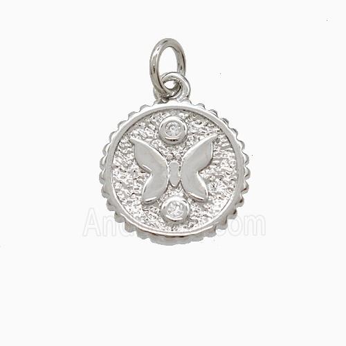 Copper Butterfly Pendant Pave Zirconia Platinum Plated