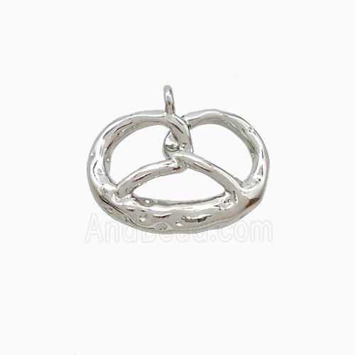 Pretzel Charms Copper Pendant Hammered Platinum Plated