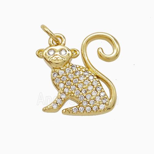 Copper Monkey Pendant Pave Zirconia Gold Plated