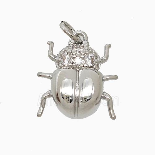 Copper Ladybug Pendant Pave Zirconia Platinum Plated