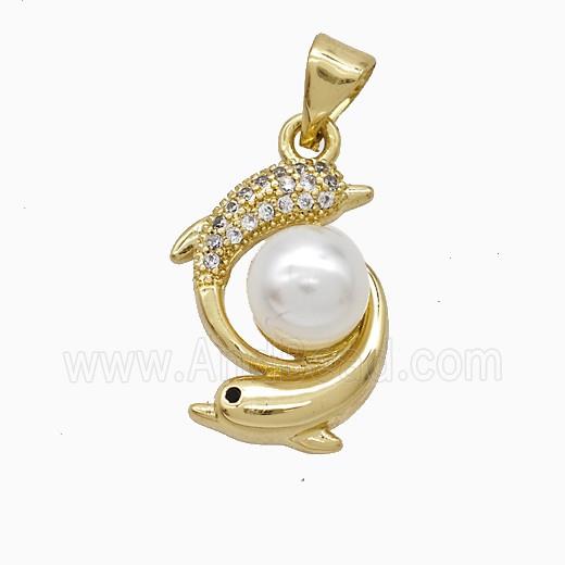 Copper Dolphin Pendant Pave Zirconia Resin Gold Plated
