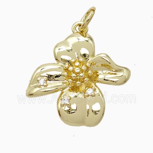 Copper Flower Pendant Pave Zirconia Gold Plated