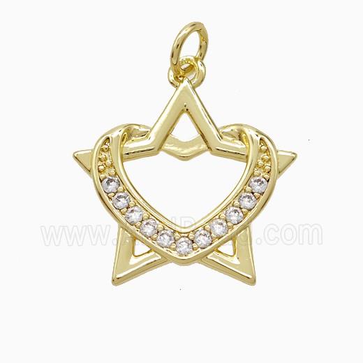 Copper Star Heart Pendant Pave Zirconia Gold Plated