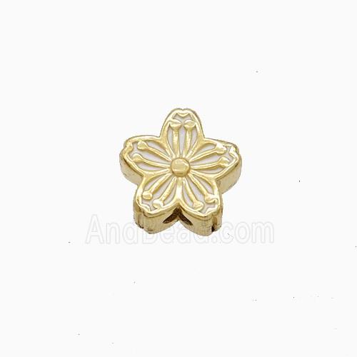 Copper Flower Beads White Enamel Gold Plated