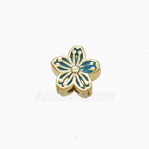 Copper Flower Beads Blue Enamel Gold Plated
