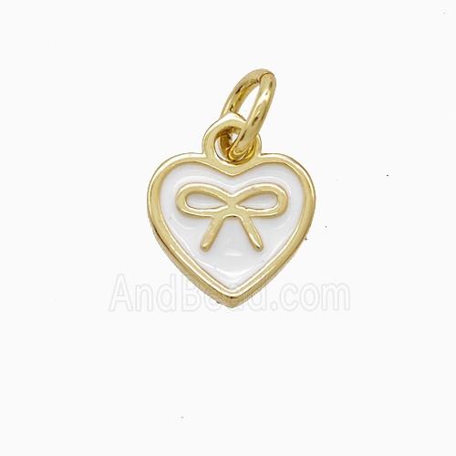 Copper Heart Pendant White Enamel Bowknot Gold Plated