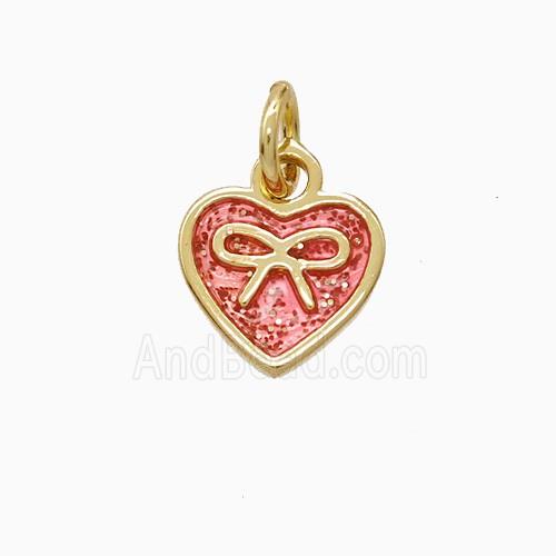 Copper Heart Pendant Pink Enamel Bowknot Gold Plated