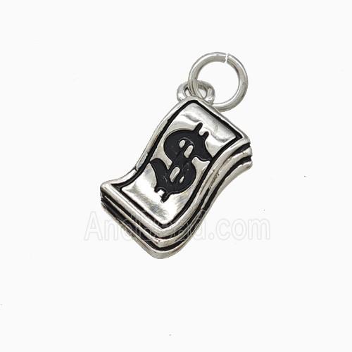 Money Dollar Charms Copper Pendant Black Enamel Platinum Plated