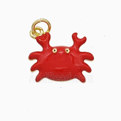 Copper Crab Pendant Red Enamel Gold Plated