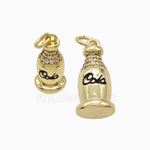 Copper Bottle Pendant Pave Zirconia Black Enamel Cola Gold Plated