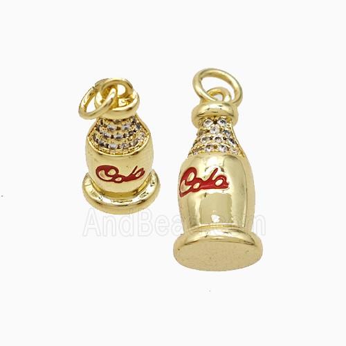 Copper Bottle Pendant Pave Zirconia Red Enamel Cola Gold Plated