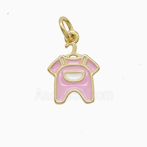 Baby Clothes Charms Copper Pendant Pink Enamel Gold Plated