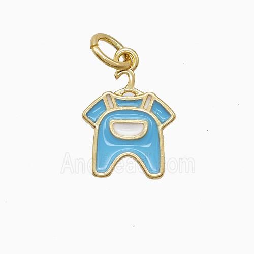 Baby Clothes Charms Copper Pendant Blue Enamel Gold Plated