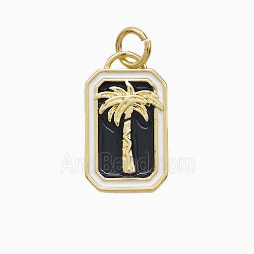 Coconut Tree Charms Copper Palm Pendant Black Enamel Gold Plated