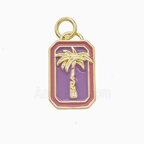 Coconut Tree Charms Copper Palm Pendant Lavender Enamel Gold Plated