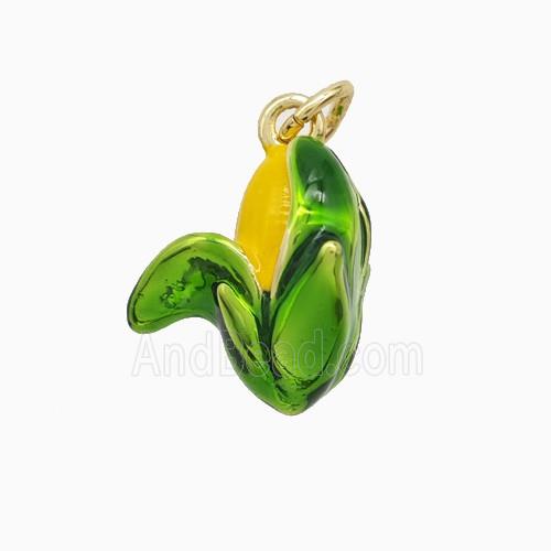 Copper Corn Pendant Yellow Green Enamel Gold Plated