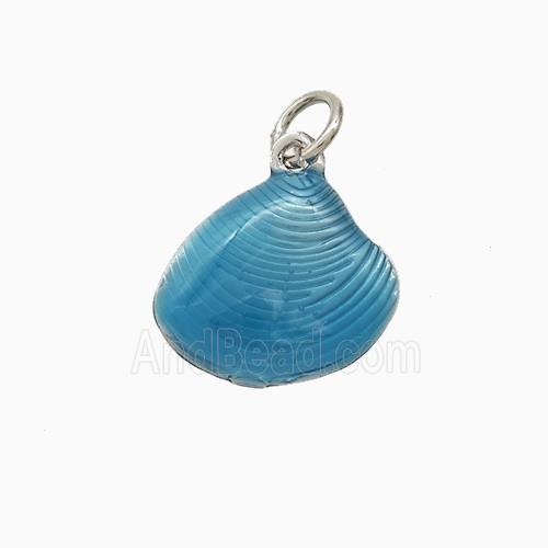 Copper Scallop Shell Pendant Blue Painted Platinum Plated