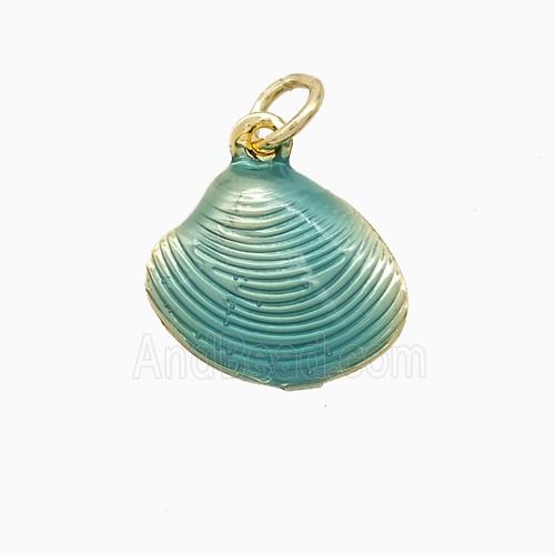 Copper Scallop Shell Pendant Teal Painted Gold Plated