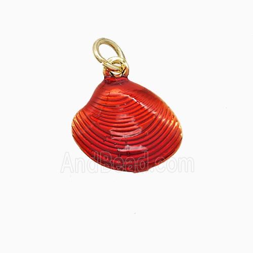 Copper Scallop Shell Pendant Red Painted Gold Plated