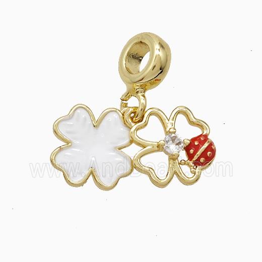 Copper Clover And Ladybug Pendant Enamel Gold Plated