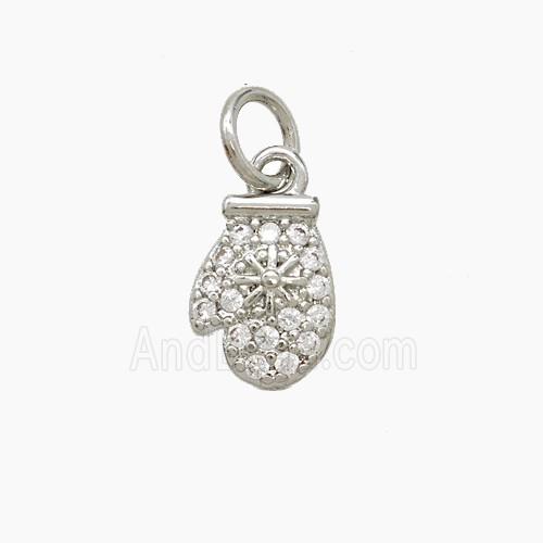 Christmas Mitten Charms Copper Pendant Pave Zirconia Platinum Plated