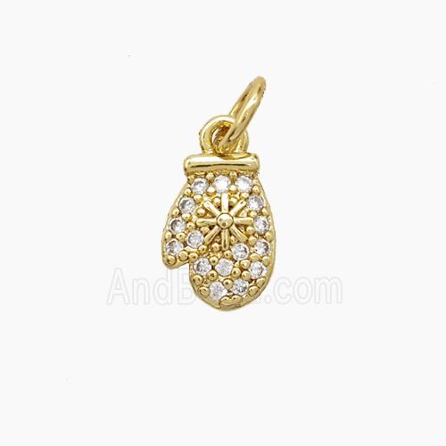 Christmas Mitten Charms Copper Pendant Pave Zirconia Gold Plated