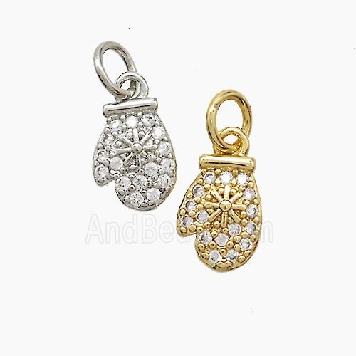Christmas Mitten Charms Copper Pendant Pave Zirconia Mixed
