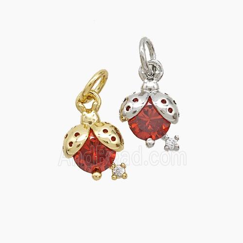 Copper Ladybug Pendant Pave Crystal Glass Mixed