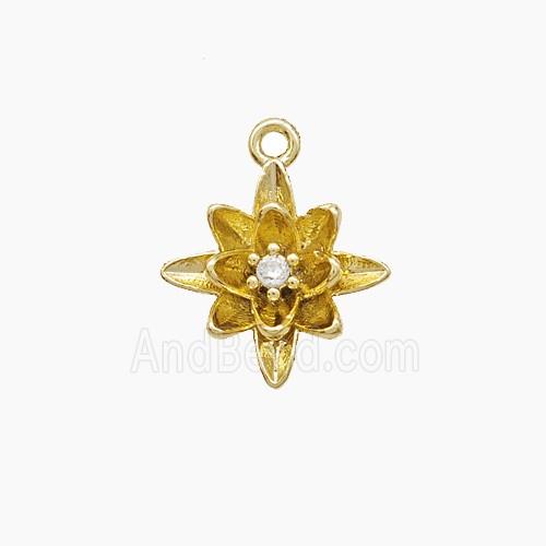 Copper FLower Pendant Pave Zirconia Gold Plated
