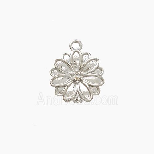 Copper Daisy Pendant Pave Zirconia Flower Platinum Plated