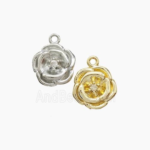 Copper Flower Pendant Pave Zirconia Mixed